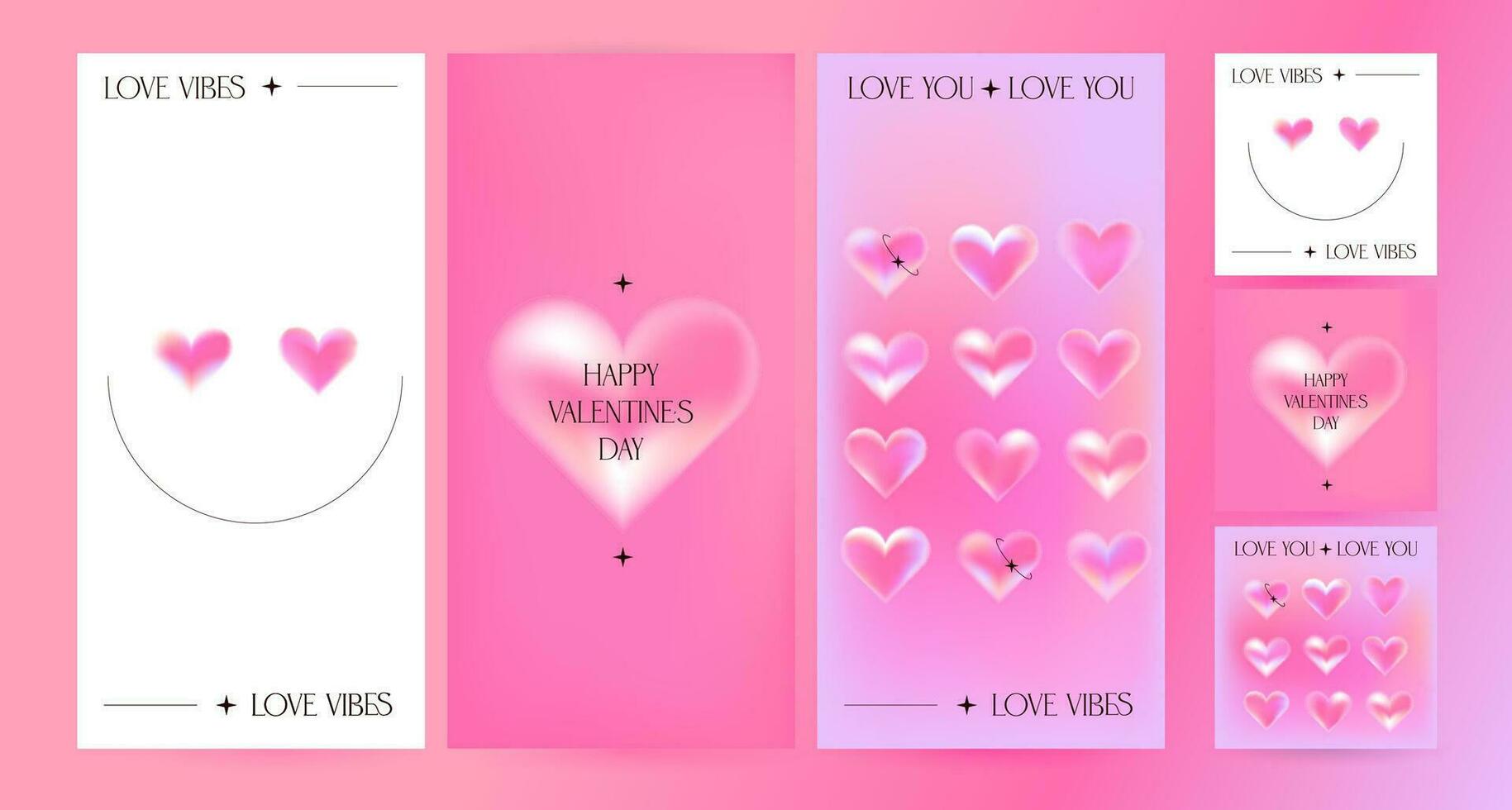 Valentijnsdag dag verticaal en plein achtergronden set. modieus hellingen posters lay-out met creatief wazig harten. sociaal media verhalen Sjablonen voor digitaal afzet en verkoop Promotie. vector eps10