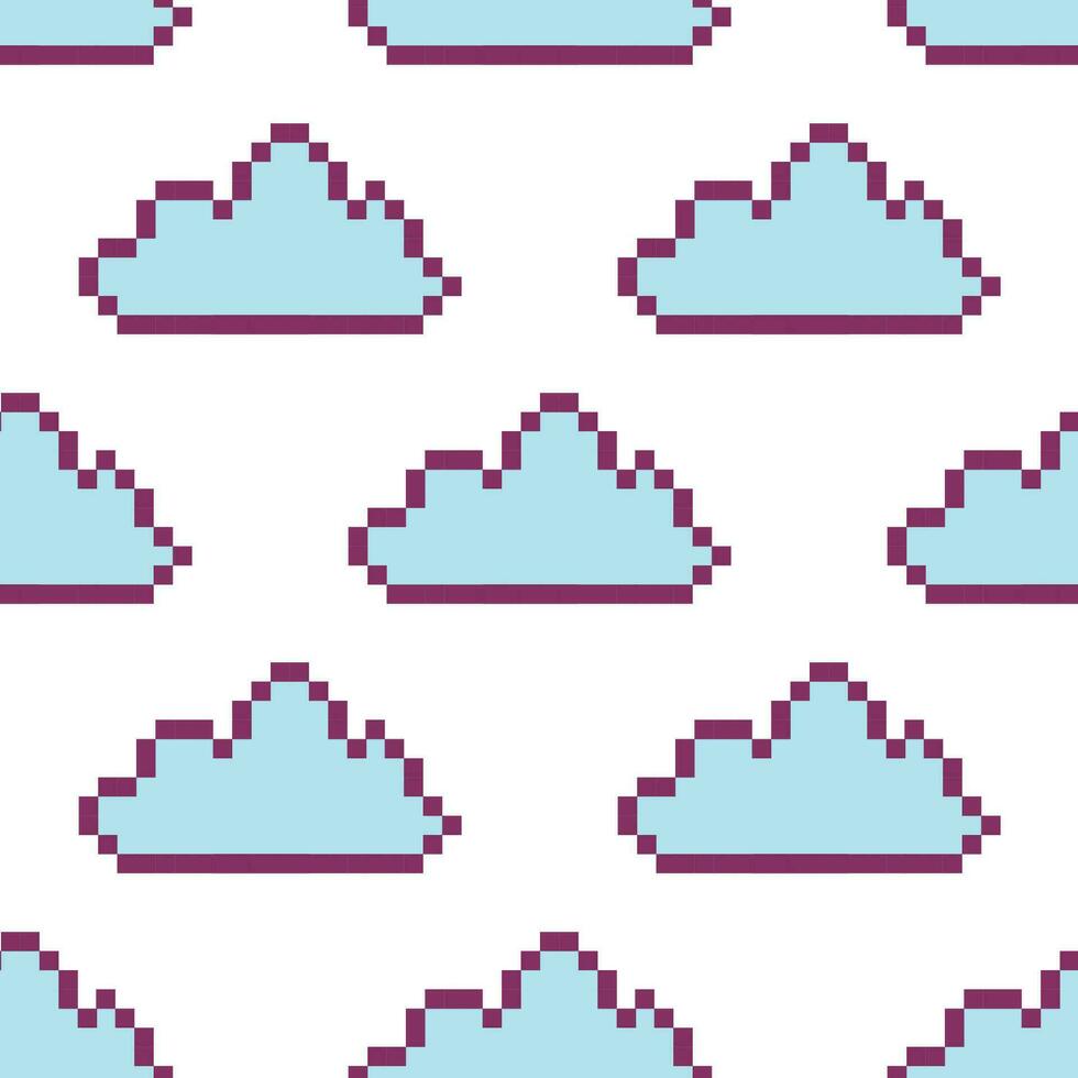 ster pixel lucht, sterren en wolken naadloos patroon, vierkanten, retro vector