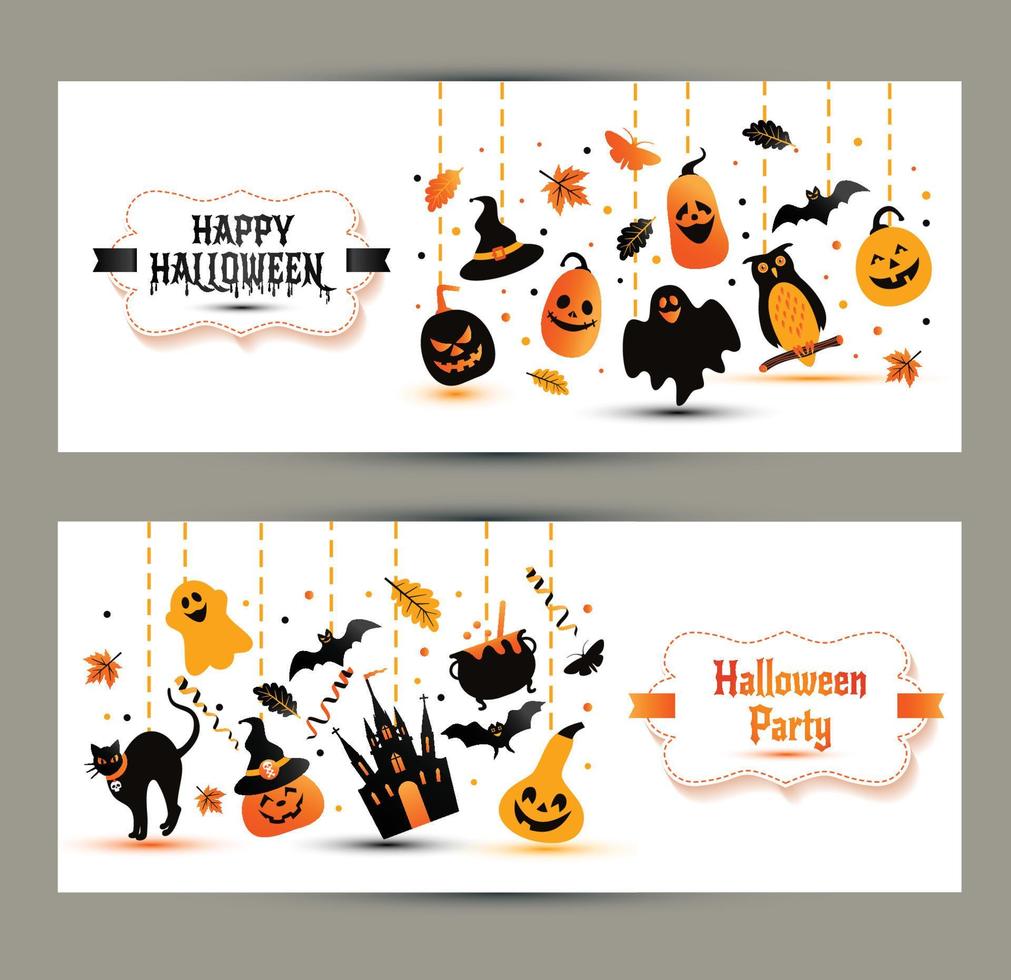 halloween-banners die op witte achtergrond worden geplaatst. uitnodiging voor de nacht vector