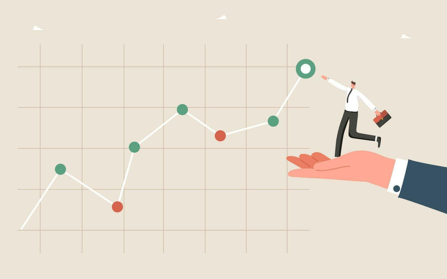 Mens gebruik makend van groot hand- bereikt top van diagram vector