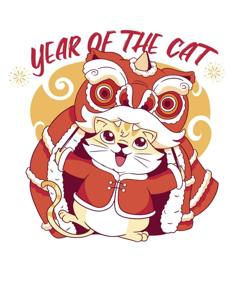 kat in draak kostuum t-shirt, Vietnamees nieuw jaar 2024 t-shirt vector