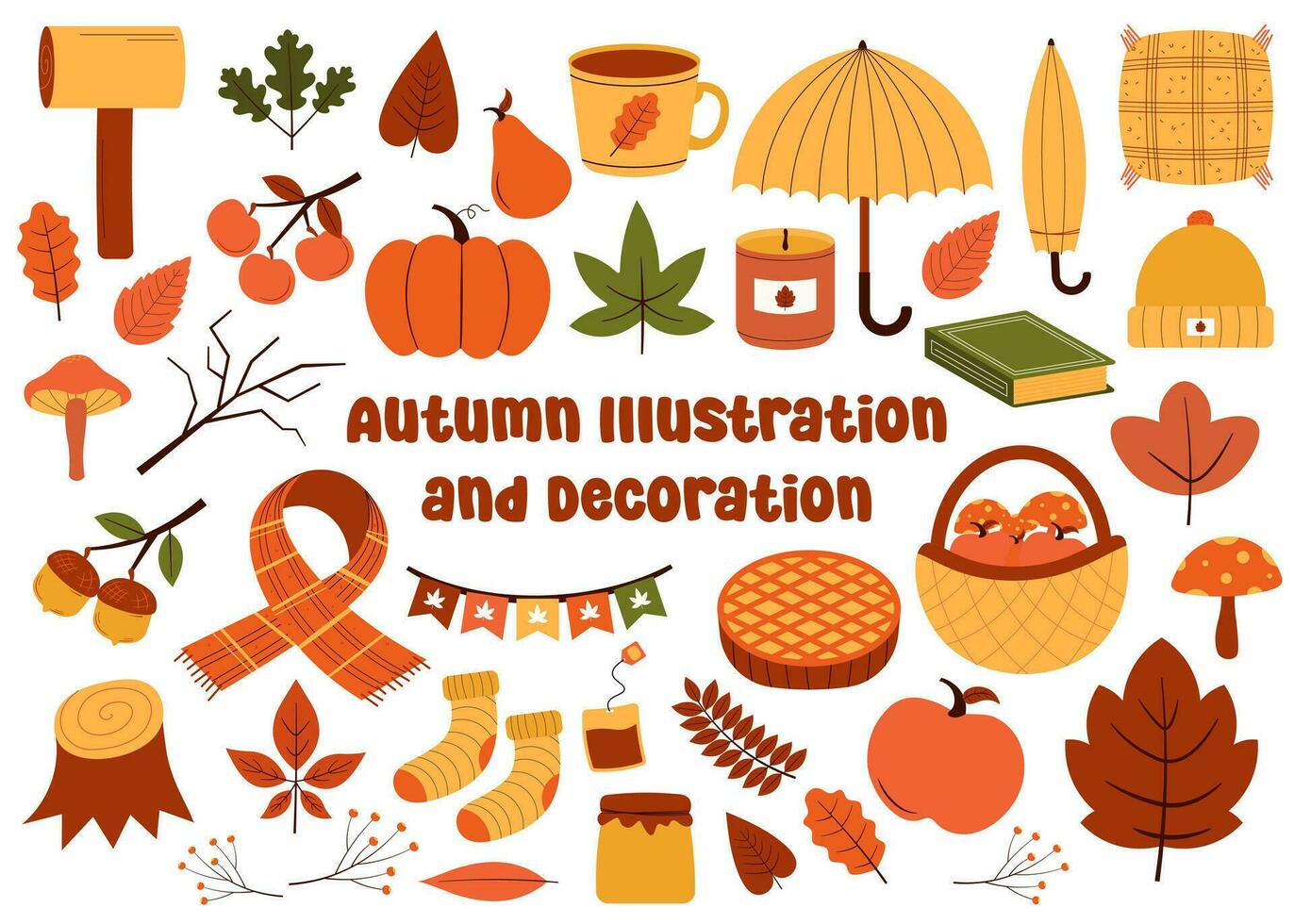 reeks van herfst seizoen illustratie en decoratie vector