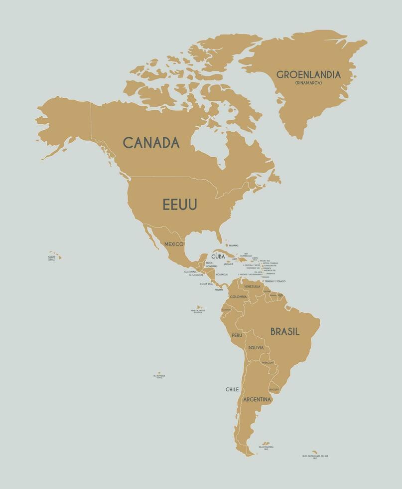 politiek Amerika kaart vector illustratie met land namen in Spaans. bewerkbare en duidelijk gelabeld lagen.