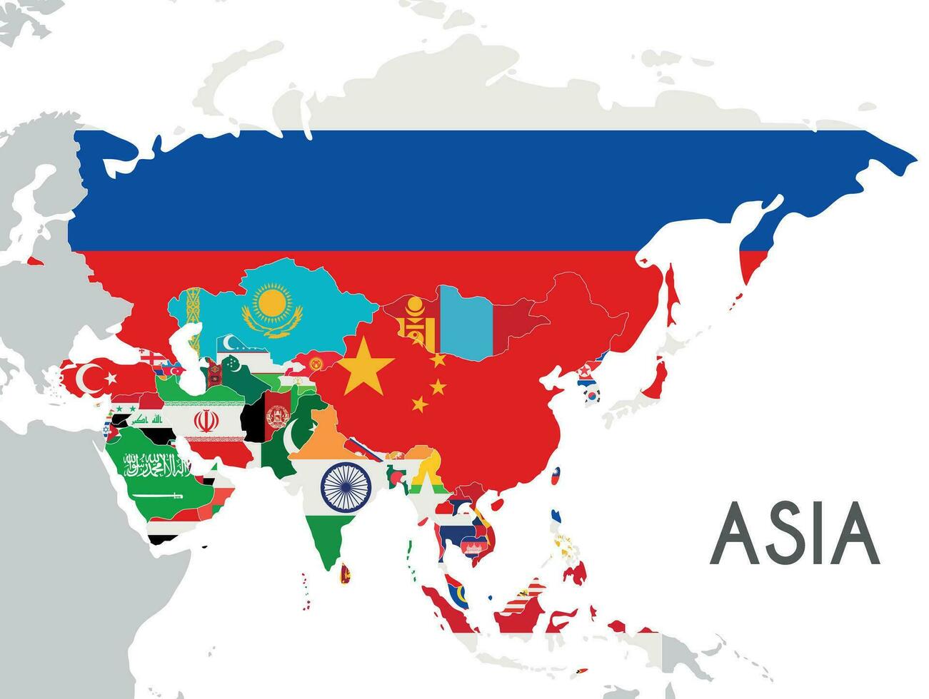 politiek Azië kaart vector illustratie met de vlaggen van allemaal landen. bewerkbare en duidelijk gelabeld lagen.