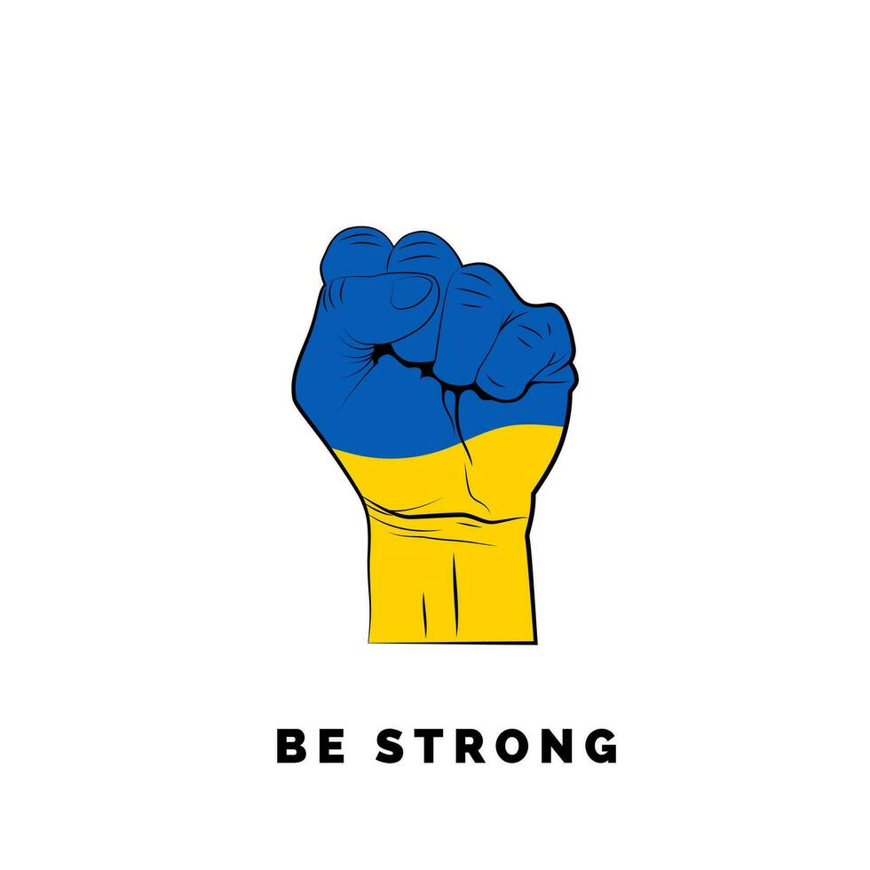 vuist in oekraïens vlag kleuren. blijven sterk en hou op de oorlog in Oekraïne. Nee oorlog banier of sjabloon. vector illustratie