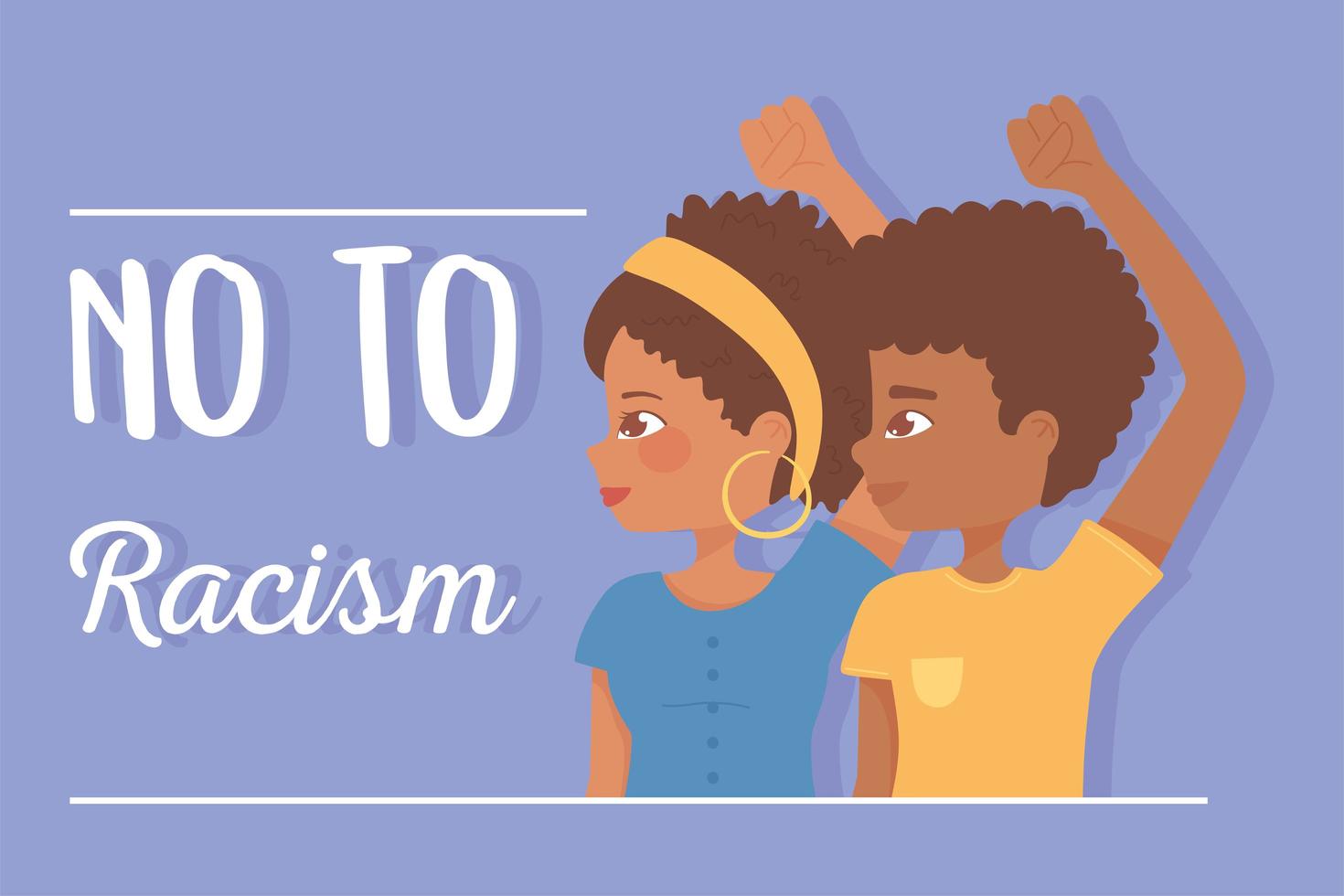 zwarte levens, afro-meisje en jongen staken handen in de lucht, nee tegen racisme vector
