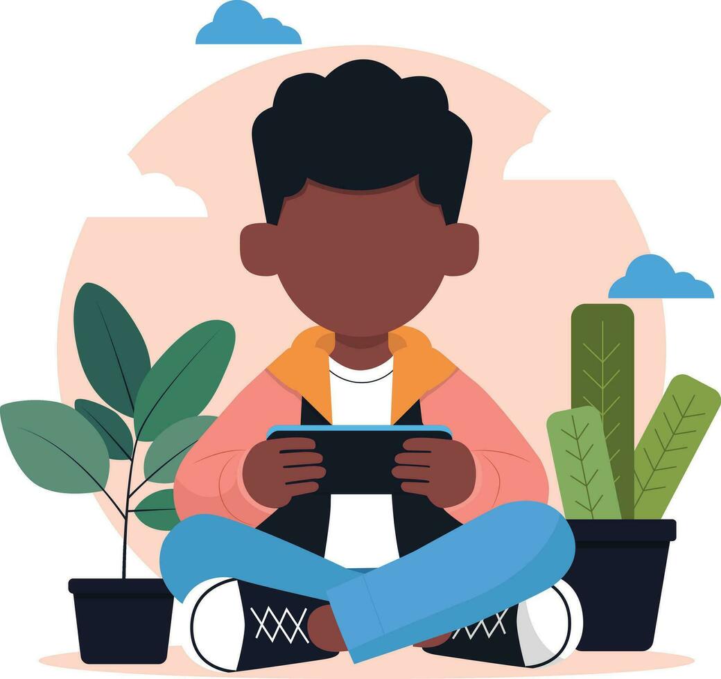 jongen spelen met telefoon vector