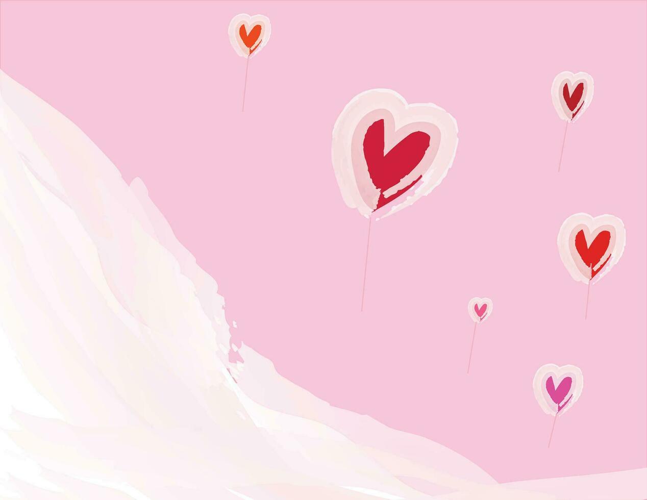 hand- getrokken waterverf vliegend harten Aan roze en wit achtergrond vector