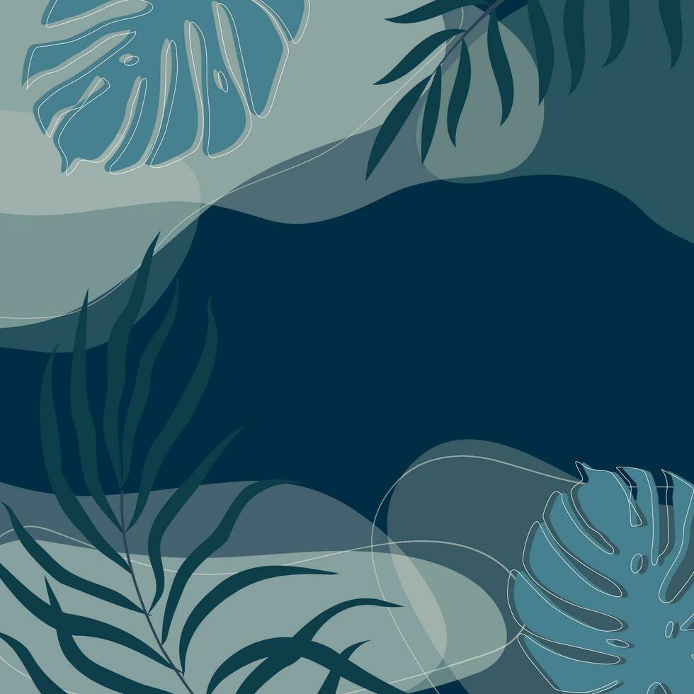 blauw bladeren palm bloemen lijnen kunst afdrukken ontwerp. botanisch muur kunst vector abstract kunst ontwerp voor muur afdrukken.