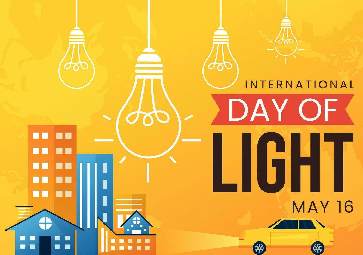 Internationale dag van licht vector illustratie Aan mei 16 naar de belang gebruik van lamp en spaargeld in menselijk leven in vlak tekenfilm achtergrond