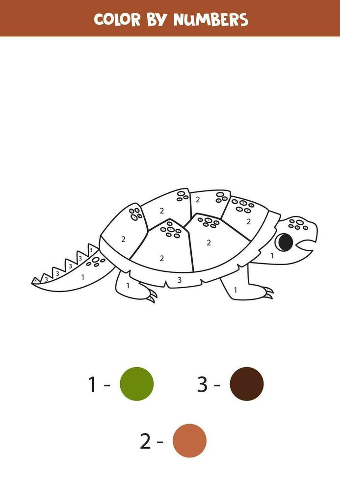 kleur tekenfilm kaaiman schildpad door nummers. werkblad voor kinderen. vector