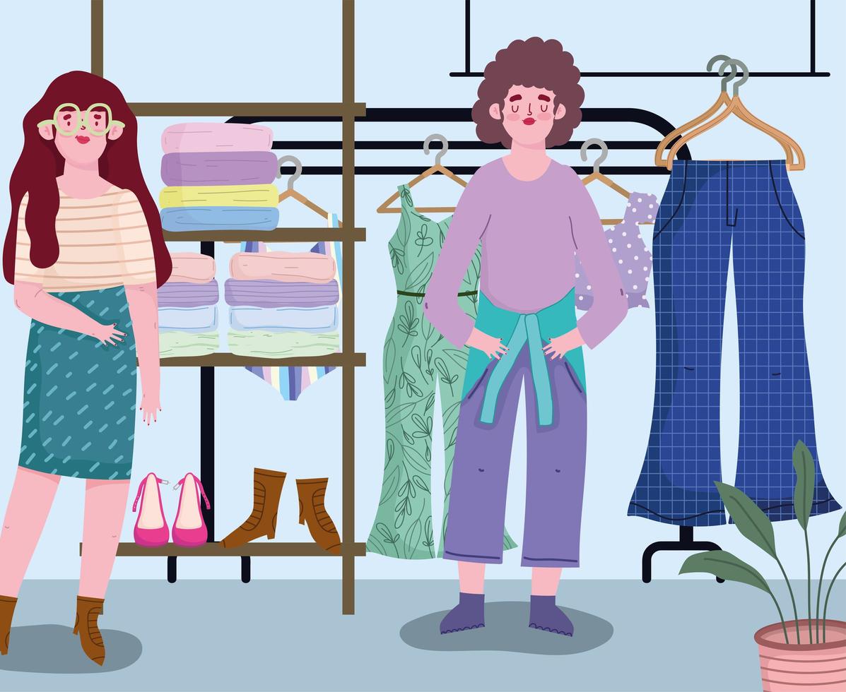 vrouwen winkelen kleding vector