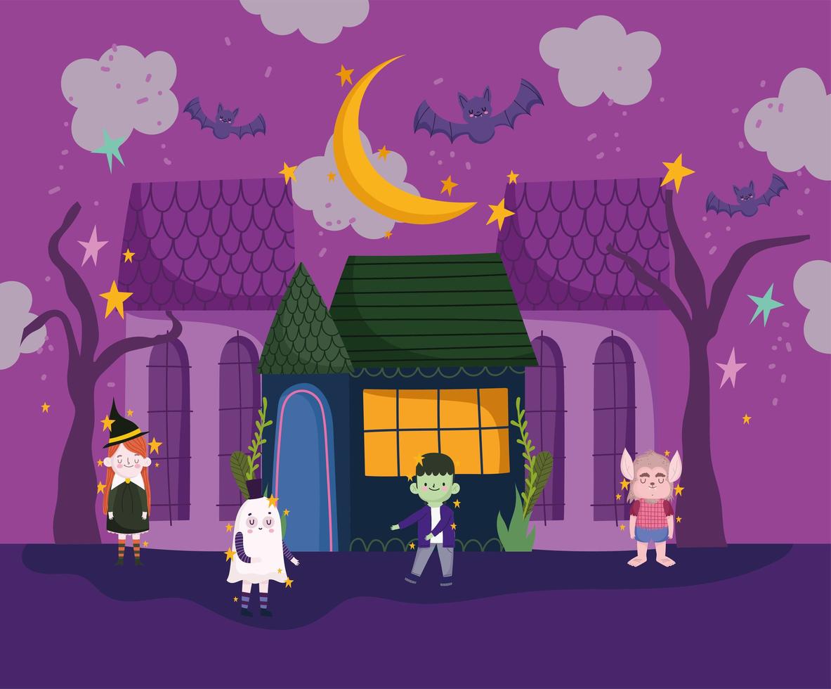 halloween kinderen in kostuums vector