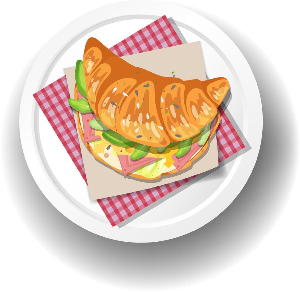 Ontbijtcroissant sandwich op witte plaat vector