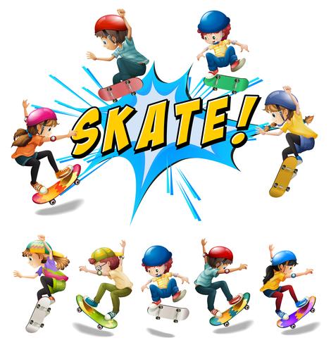 Veel kinderen spelen schaats vector