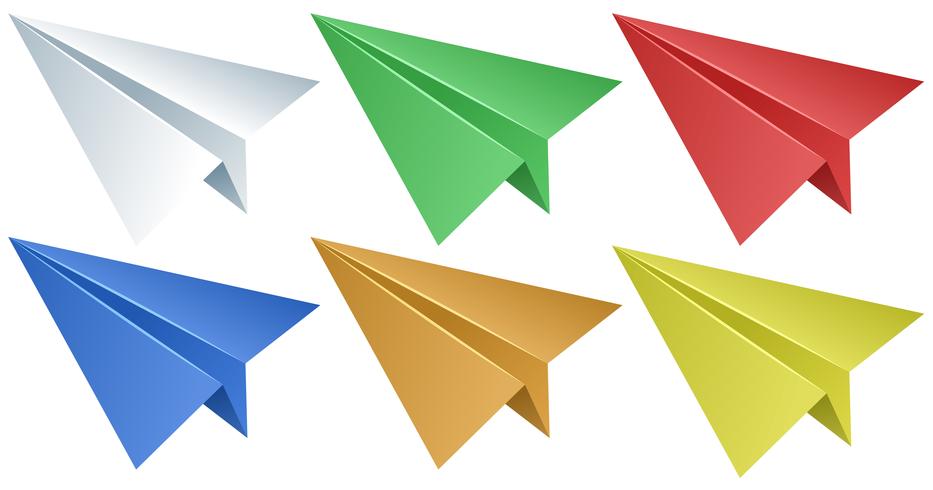 Papieren vliegtuigen in zes kleuren vector