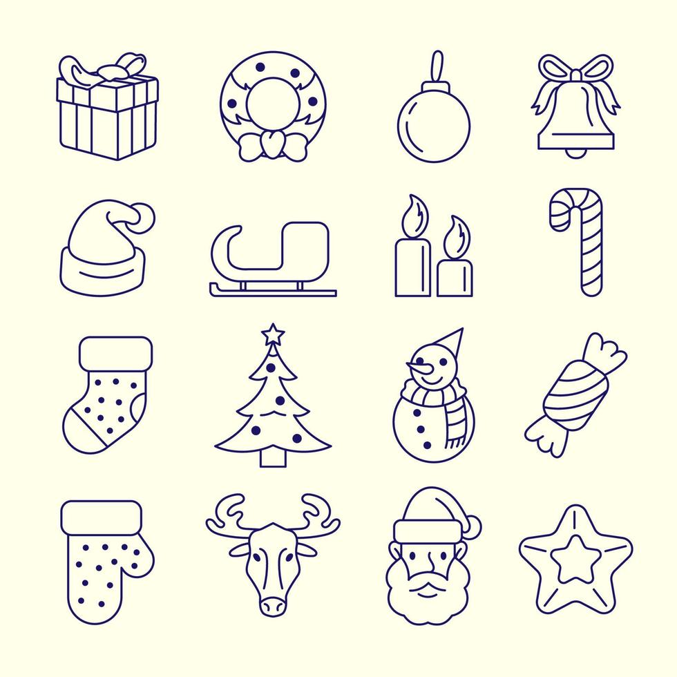 kerst elementen lijn icon set vector