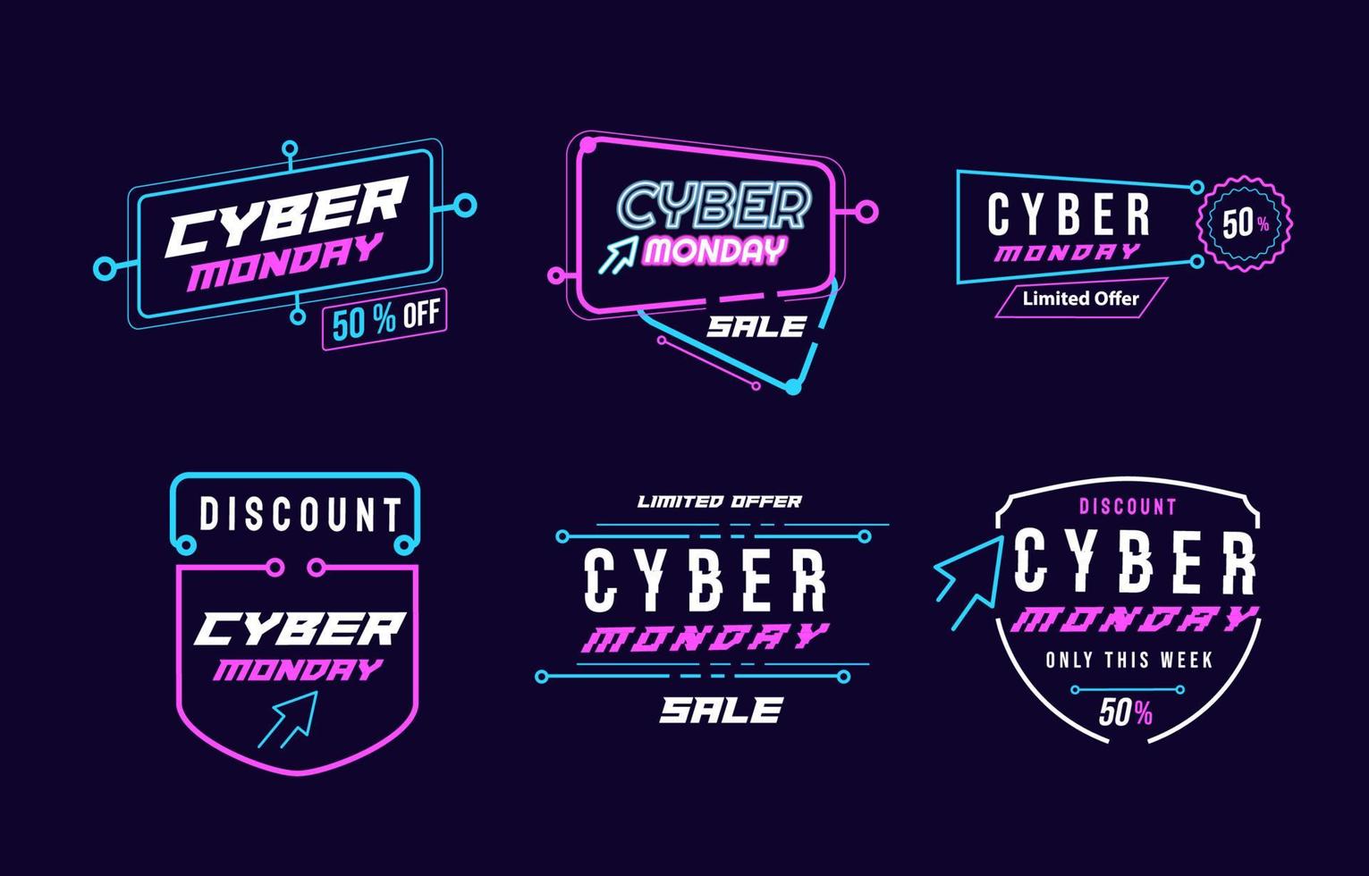 cyber maandag badge set vector