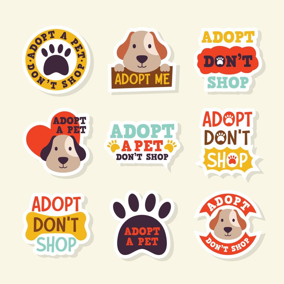 stickerset voor adoptie van huisdieren vector