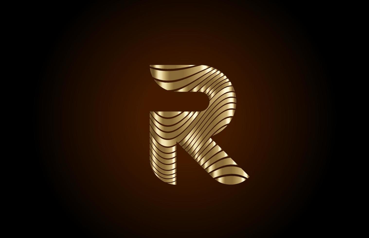 r geel alfabet letterpictogram logo voor bedrijf. metallic gouden lijnontwerp voor luxe identiteit vector