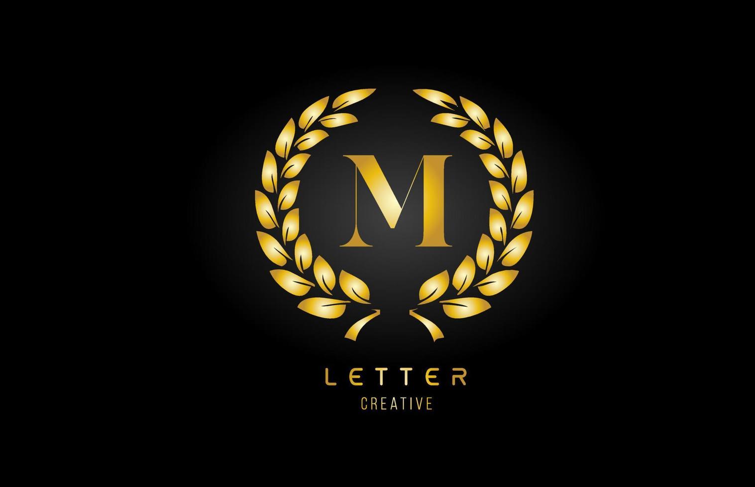 goud gouden m alfabet letterpictogram logo met bloemdessin voor zaken en bedrijf vector