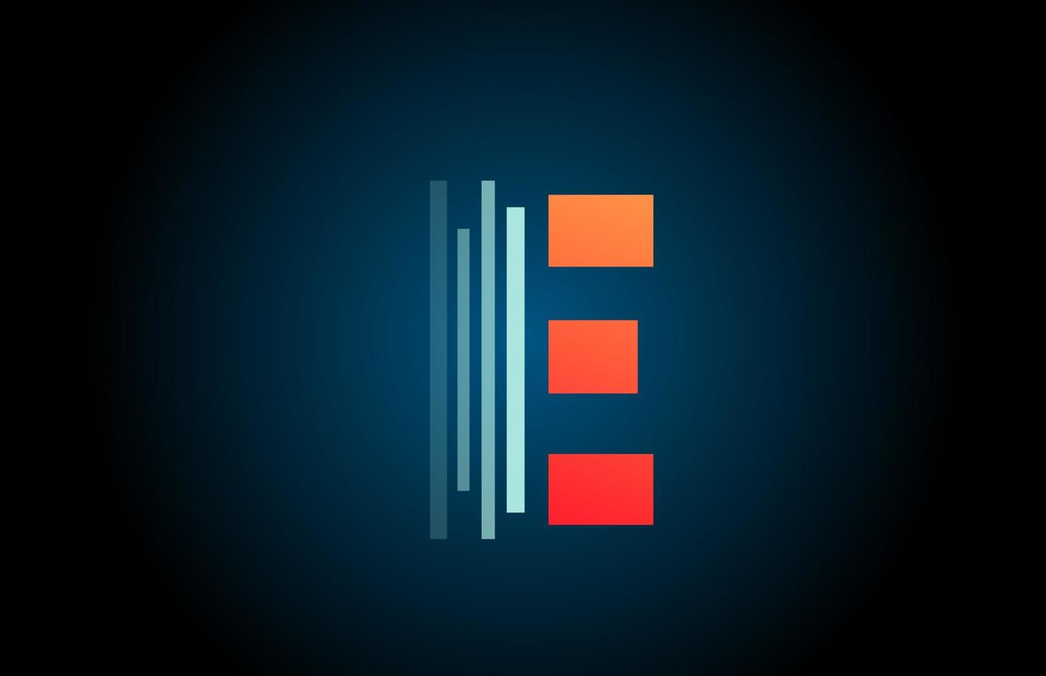 oranje blauw e alfabet letter logo icoon voor bedrijf en bedrijf met lijn ontwerp vector