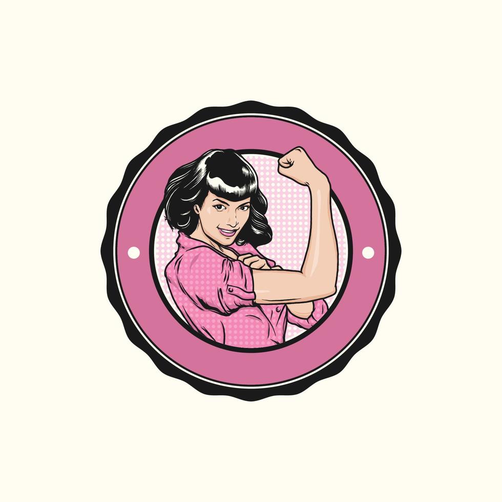 sterk power vrouwen vintage logo vector