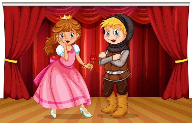 Prinses en ridder op het podium vector