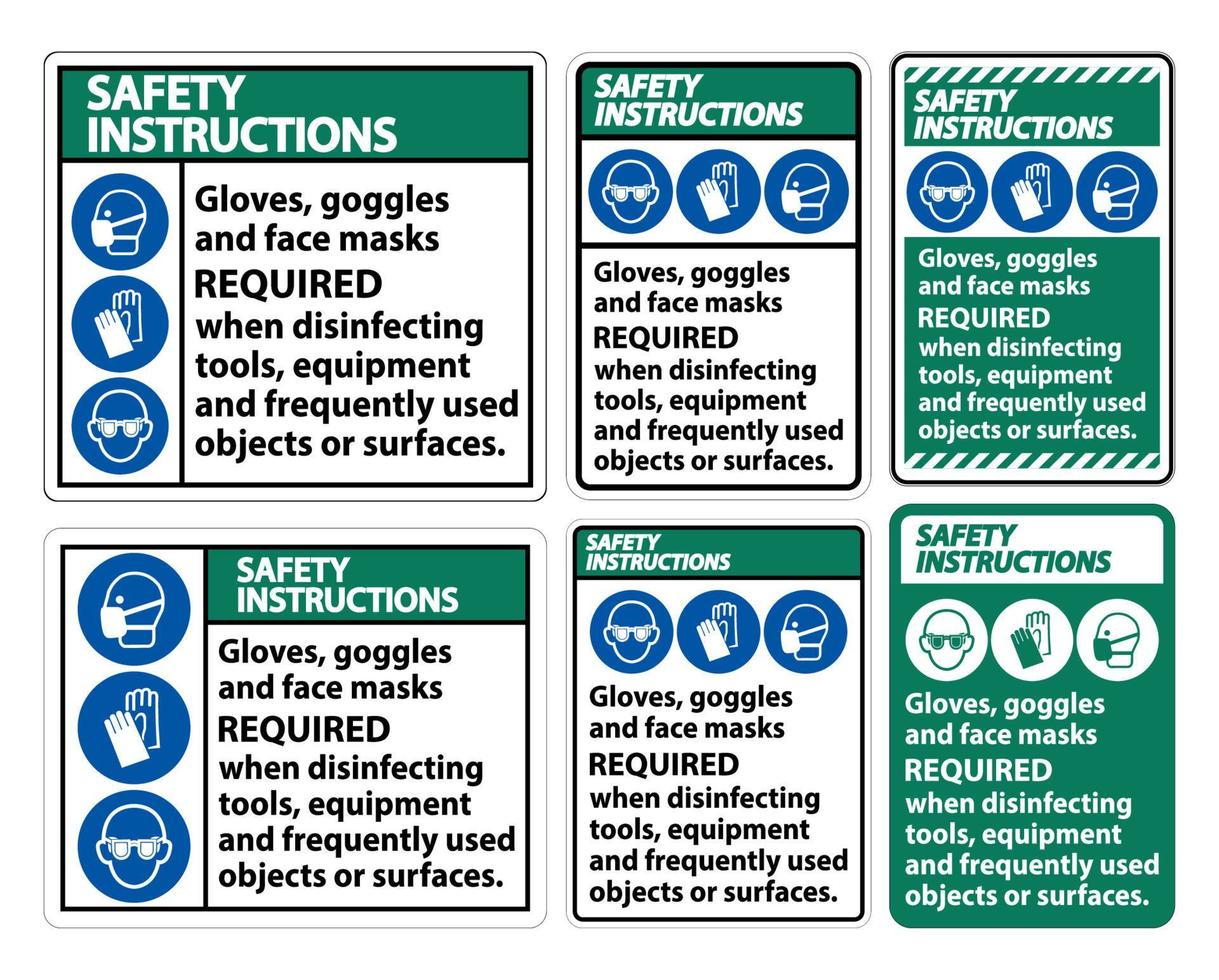 veiligheidsinstructies handschoenen, bril en gezichtsmaskers vereist teken op witte achtergrond, vectorillustratie eps.10 vector