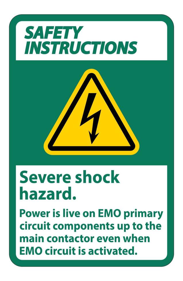 veiligheidsinstructies ernstig schokgevaar teken op witte achtergrond vector