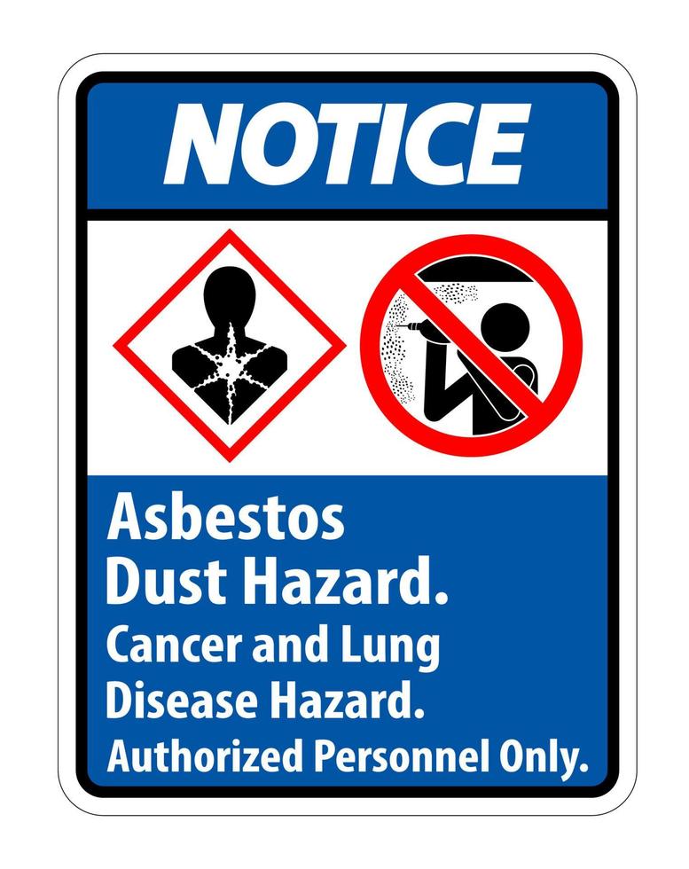 let op het veiligheidslabel, asbeststofgevaar, kanker en longziekte alleen geautoriseerd personeel vector