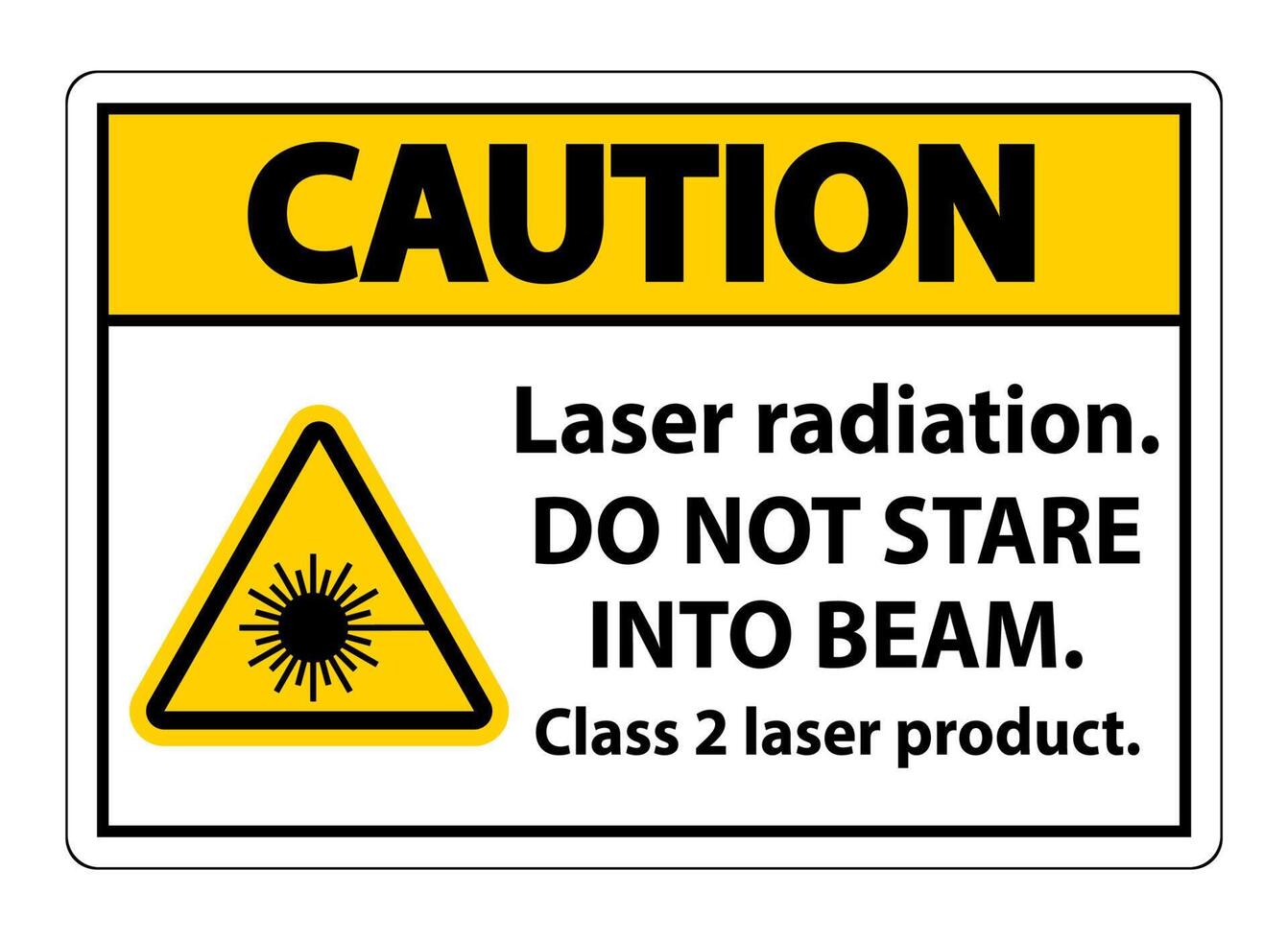 let op laserstraling, staar niet in de straal, klasse 2 laserproductbord op witte achtergrond vector