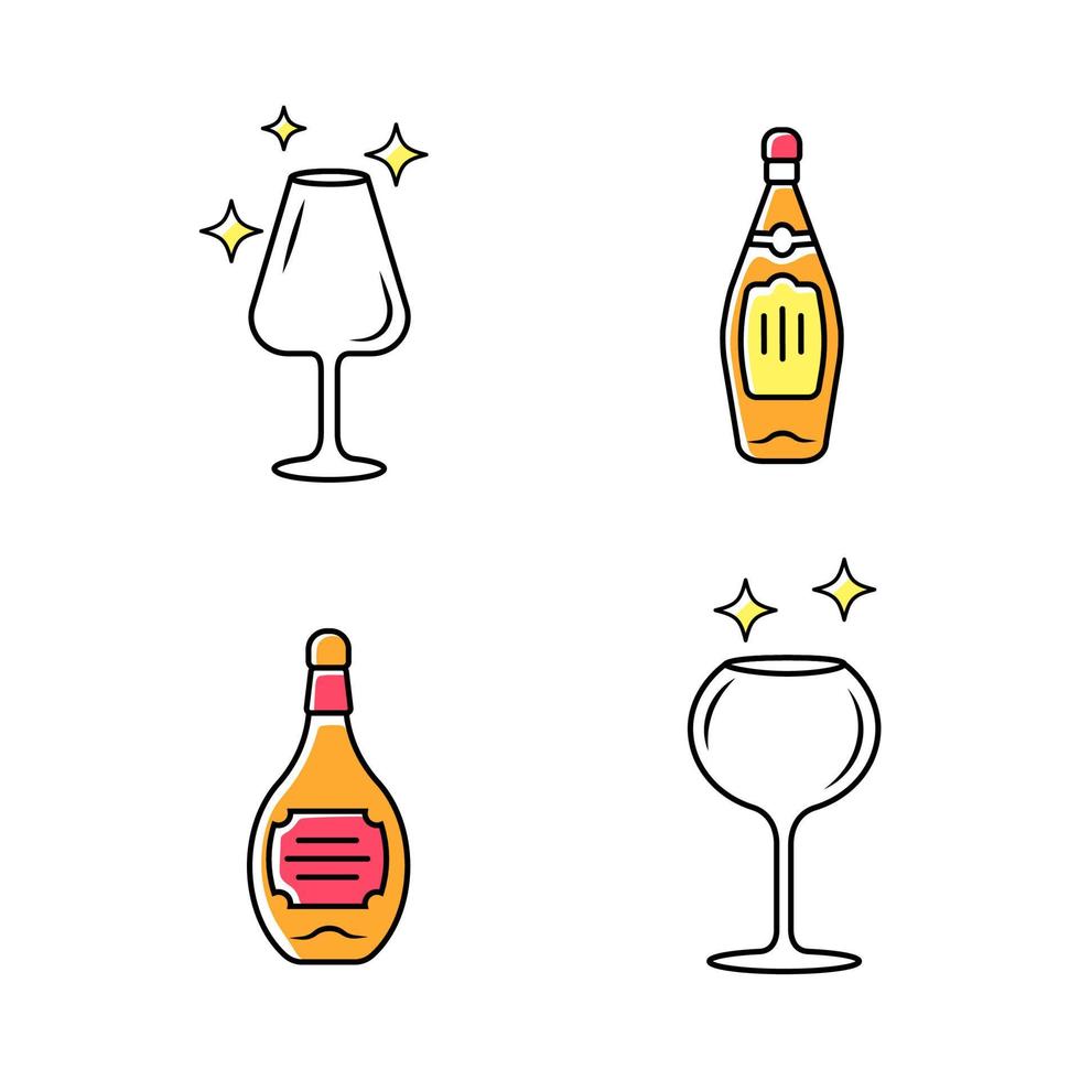 alcohol drinken glaswerk kleur iconen set vector