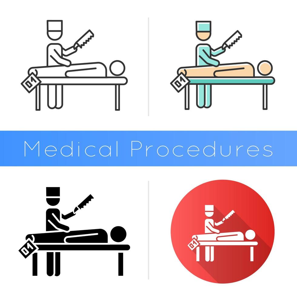 autopsie icoon. ondubbelzinnig maken. overleden patiënt. lijk met label. lichaam in mortuarium. doodsoorzaak. medisch forensische procedure. plat ontwerp, lineaire en kleurstijlen. geïsoleerde vectorillustraties vector