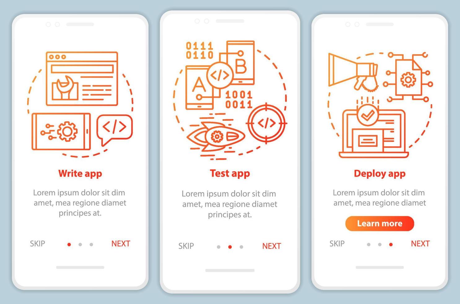 applicatie-ontwikkeling onboarding mobiele app paginascherm vectorsjabloon vector