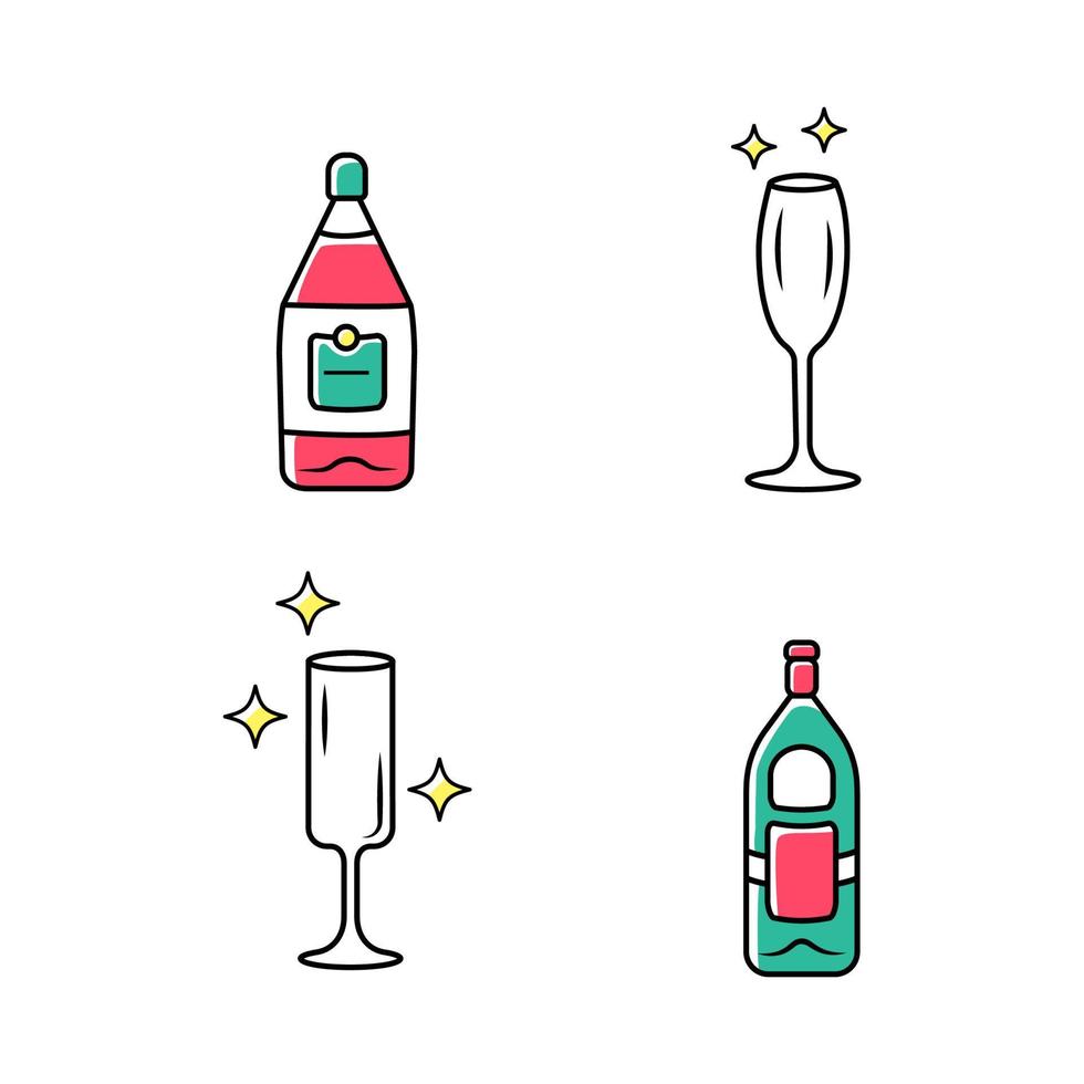 alcohol drinken glaswerk kleur iconen set vector