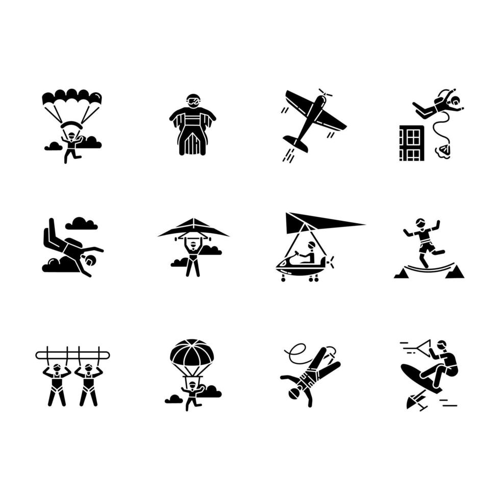 lucht extreme sport glyph iconen set vector