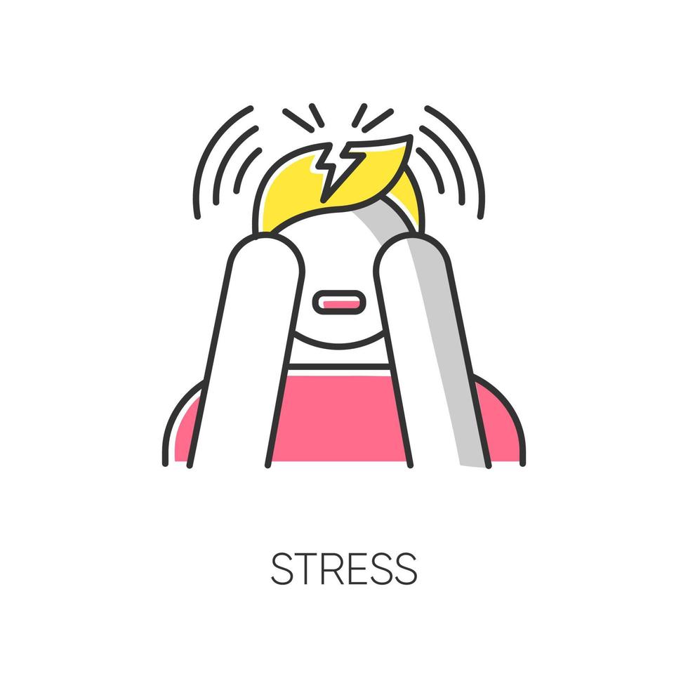 stress kleur icoon. angst- en paniekaanval. emotioneel probleem. angst. migraine en hoofdpijn. boos persoon. bezorgd mannetje. psychologische kwestie. mentale stoornis. geïsoleerde vectorillustratie vector