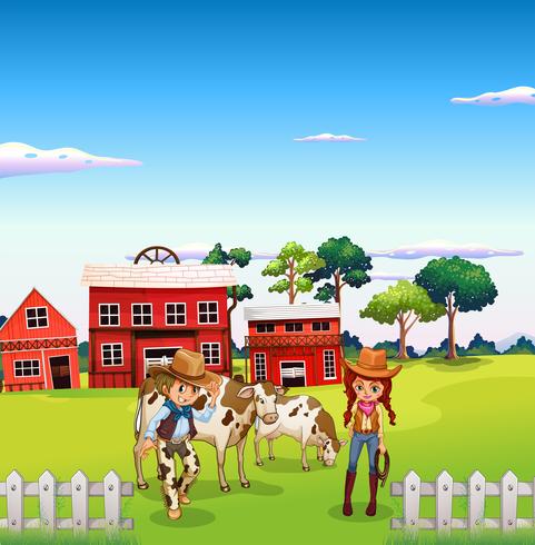 Een cowboy en een cowgirl op de boerderij vector