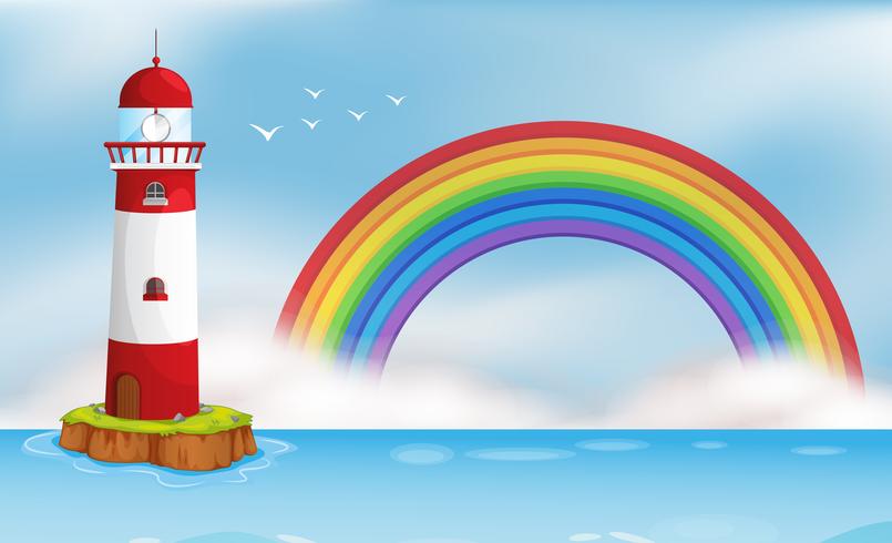 Vuurtoreneiland en Regenboogzeegezicht vector