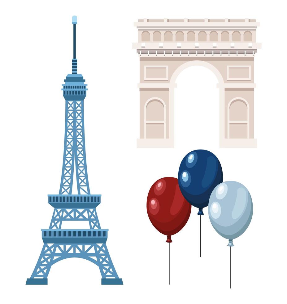 drie pictogrammen voor de viering van Frankrijk vector