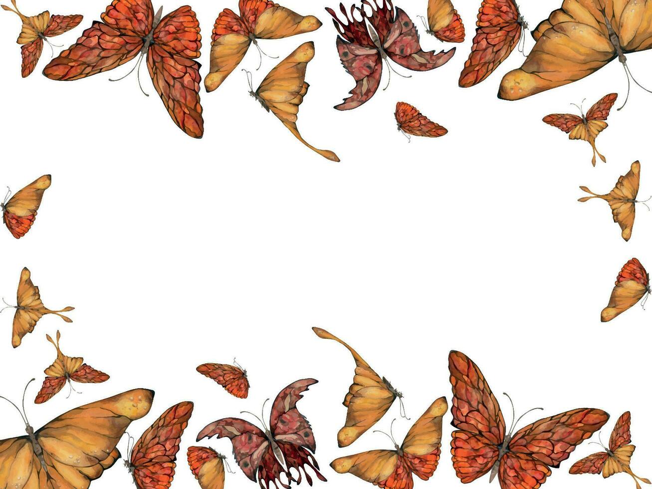 hand- getrokken waterverf illustratie vlinder fee Vleugels edelsteen kristal insect mot. amber granaat zonnesteen agaat robijn. horizontaal kader geïsoleerd Aan wit achtergrond. ontwerp afdrukken, winkel, bruiloft, verjaardag vector