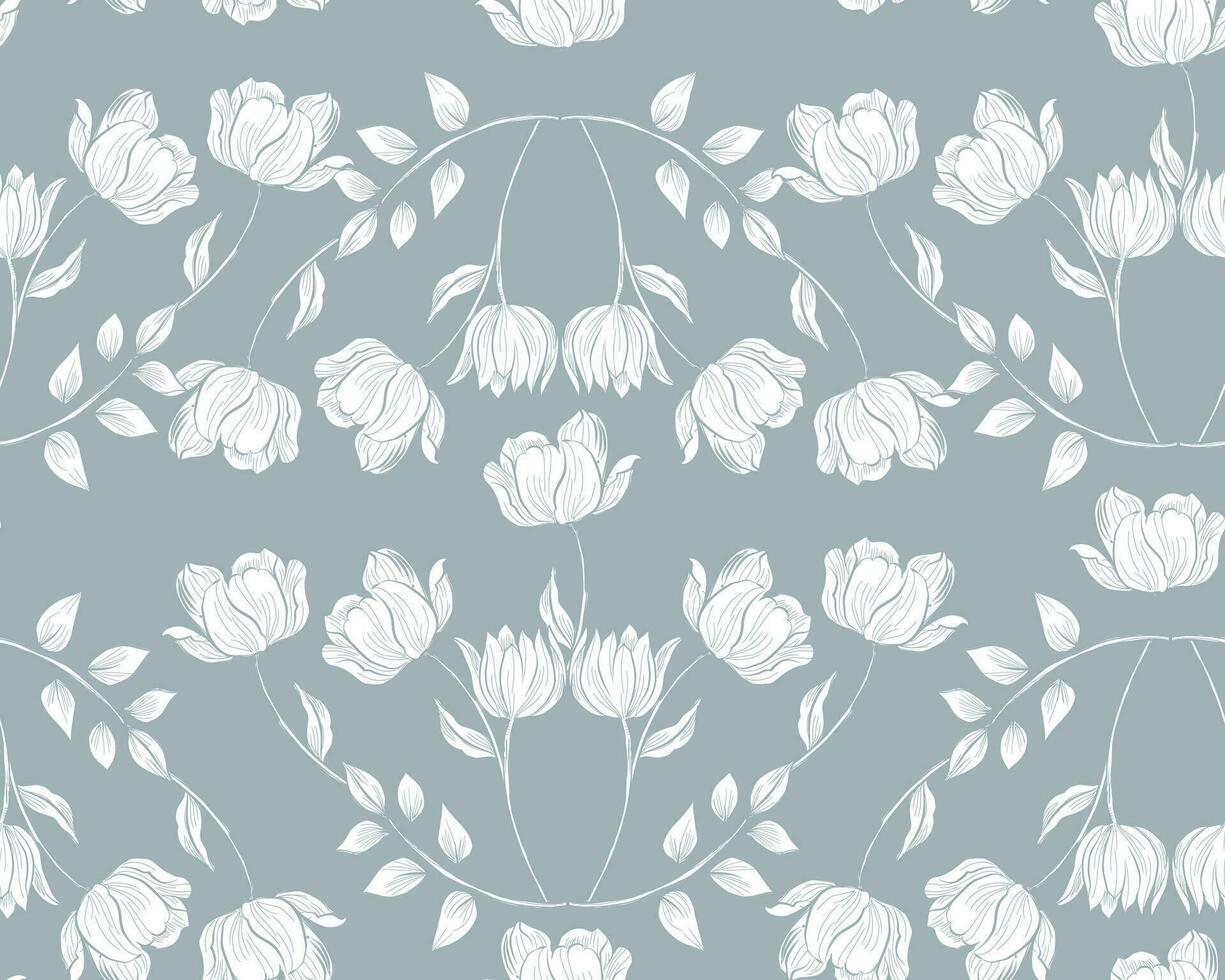 hand- getrokken wijnoogst tulp bloem naadloos patroon vector