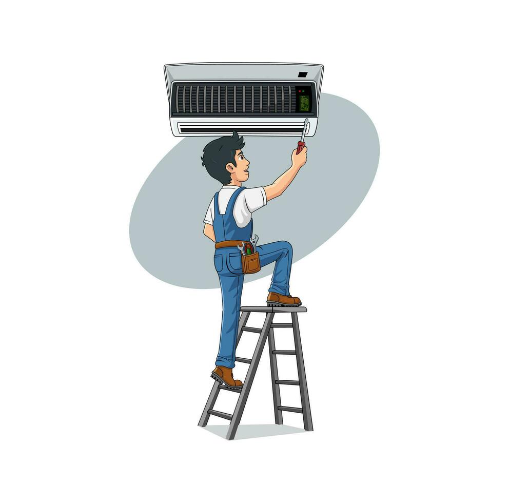 hvac service cartoon karakter ontwerp illustratie vector