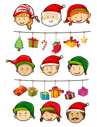 Kerstthema met mensen en ornamenten vector