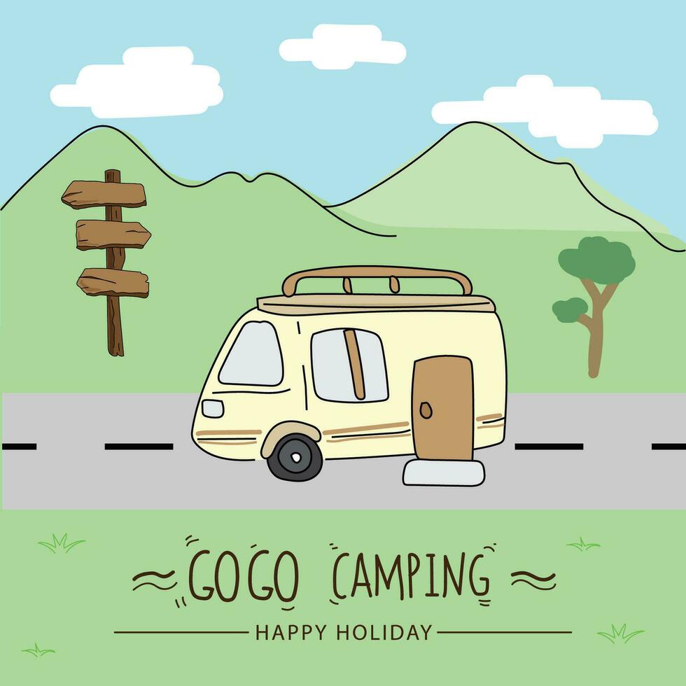 camping hand- getrokken tekening vector illustratie. camping concept.