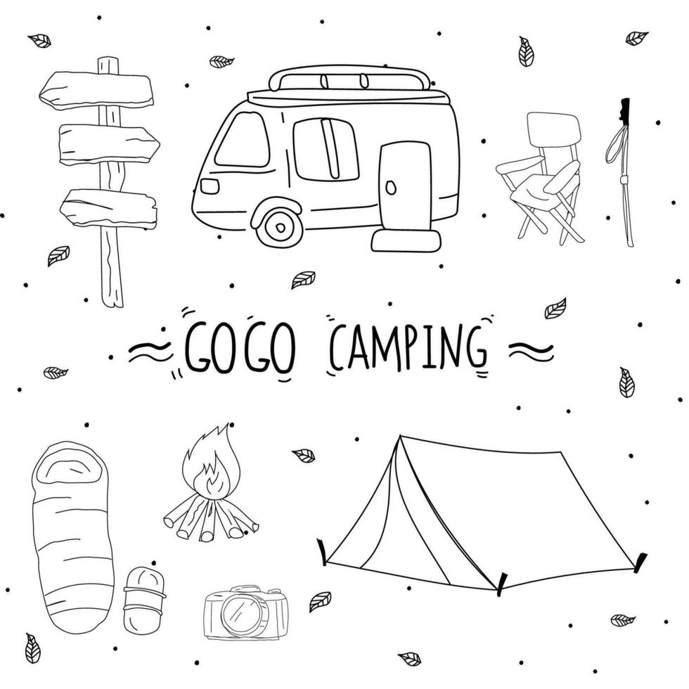 camping hand- getrokken tekening vector illustratie. camping concept.