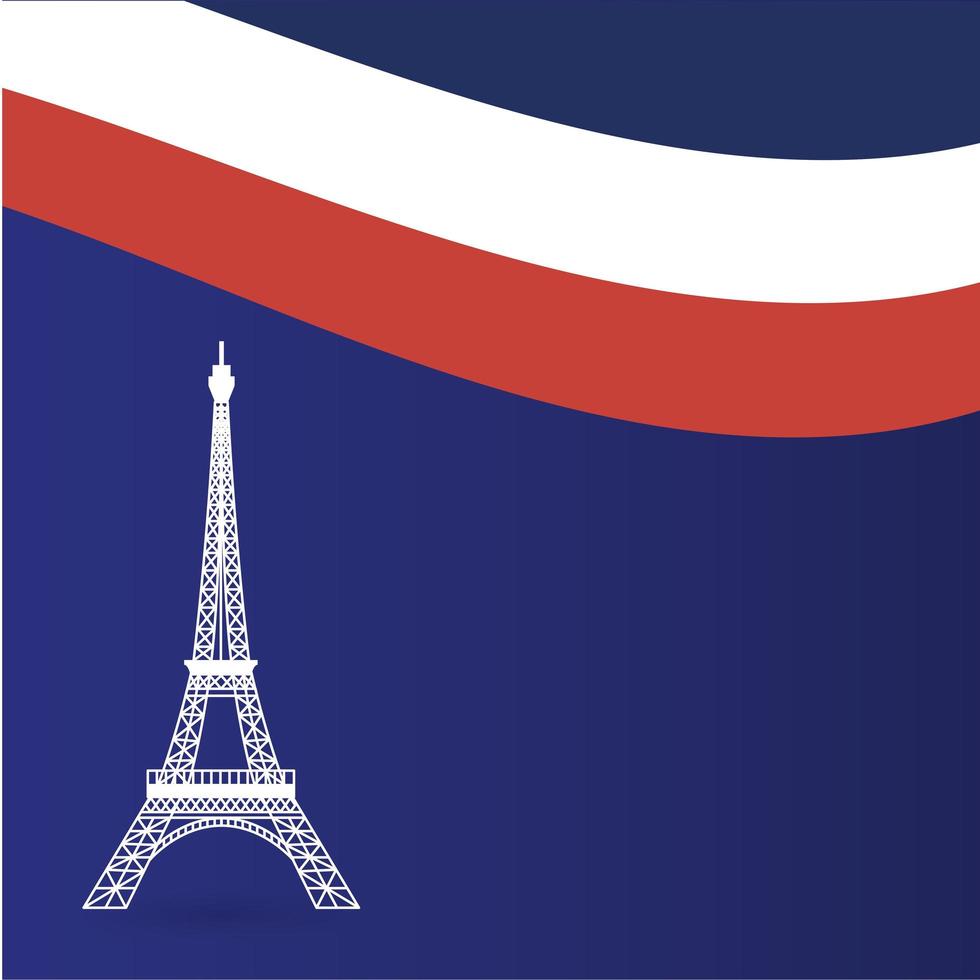 frankrijk eiffeltoren met vlag van happy bastille day vector design