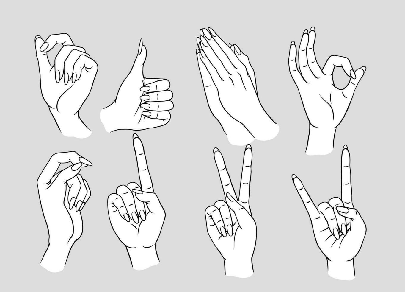 vrouw hand- houding reeks hand- getrokken vector