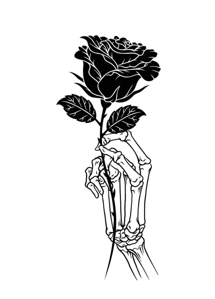 hand- getrokken van hand- Holding een roos geïsoleerd vector